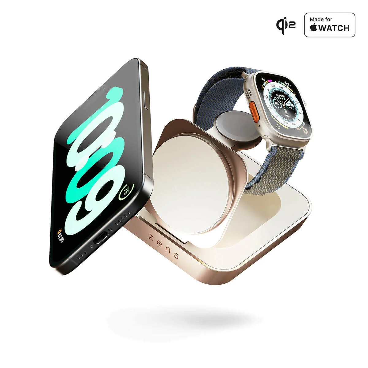 Zens Qi2 Magnetisk Nattbordslader Pro 2 - Kobber