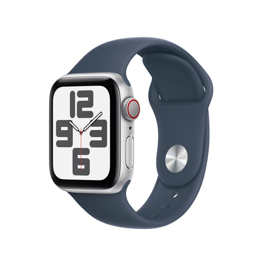 Apple Watch SE Cell 40mm Silver med Storm Blue Sport Band - M/L