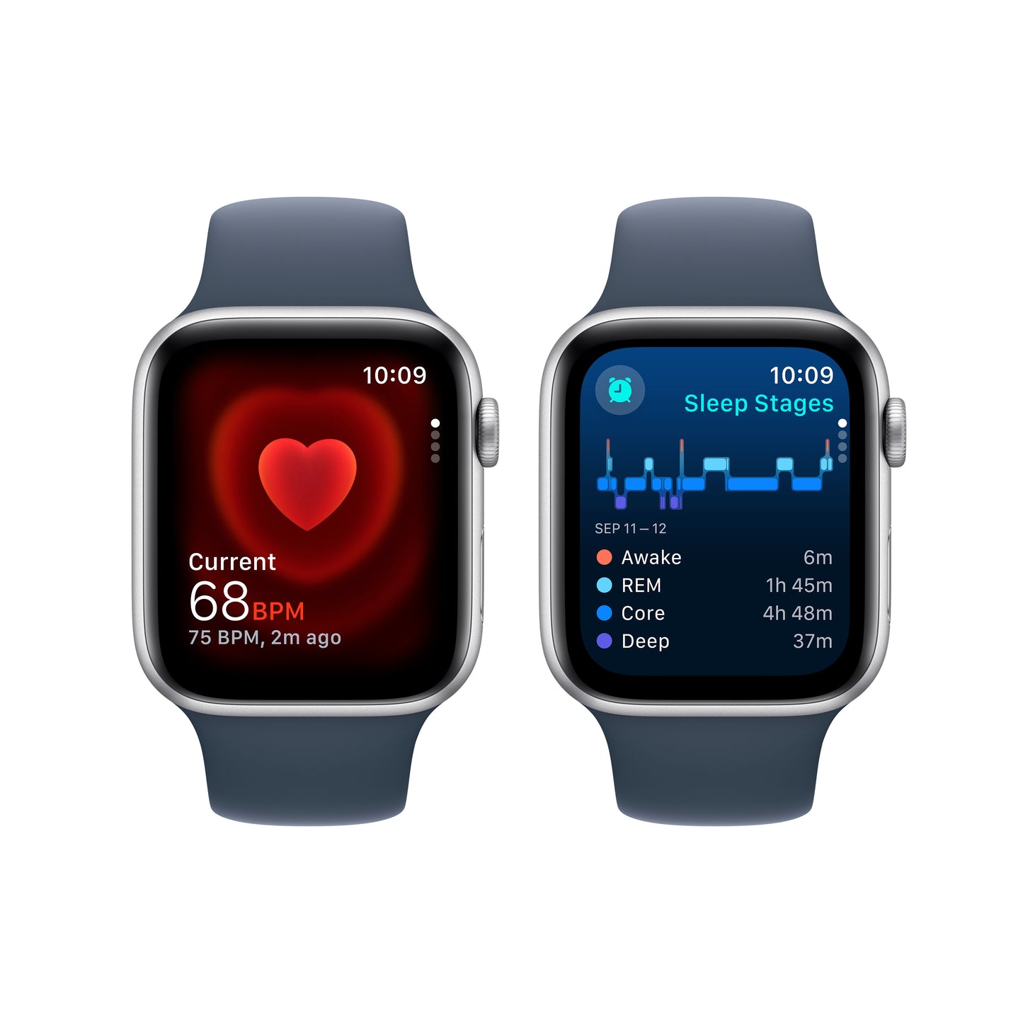Apple Watch SE Cell 44mm Silver med Storm Blue Sport Band - M/L