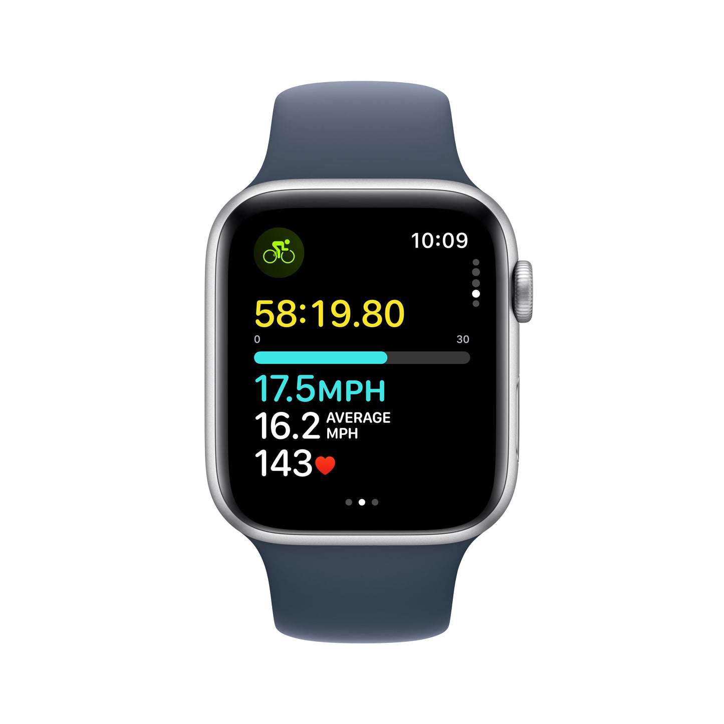 Apple Watch SE Cell 44mm Silver med Storm Blue Sport Band - M/L