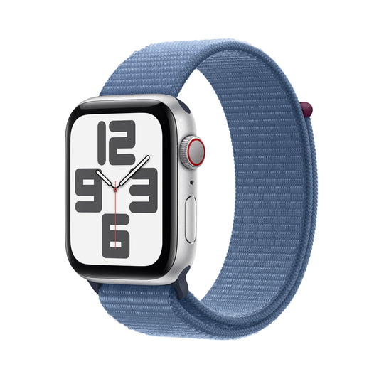 Apple Watch SE Cell 44mm Silver med Winter Blue Sport Loop