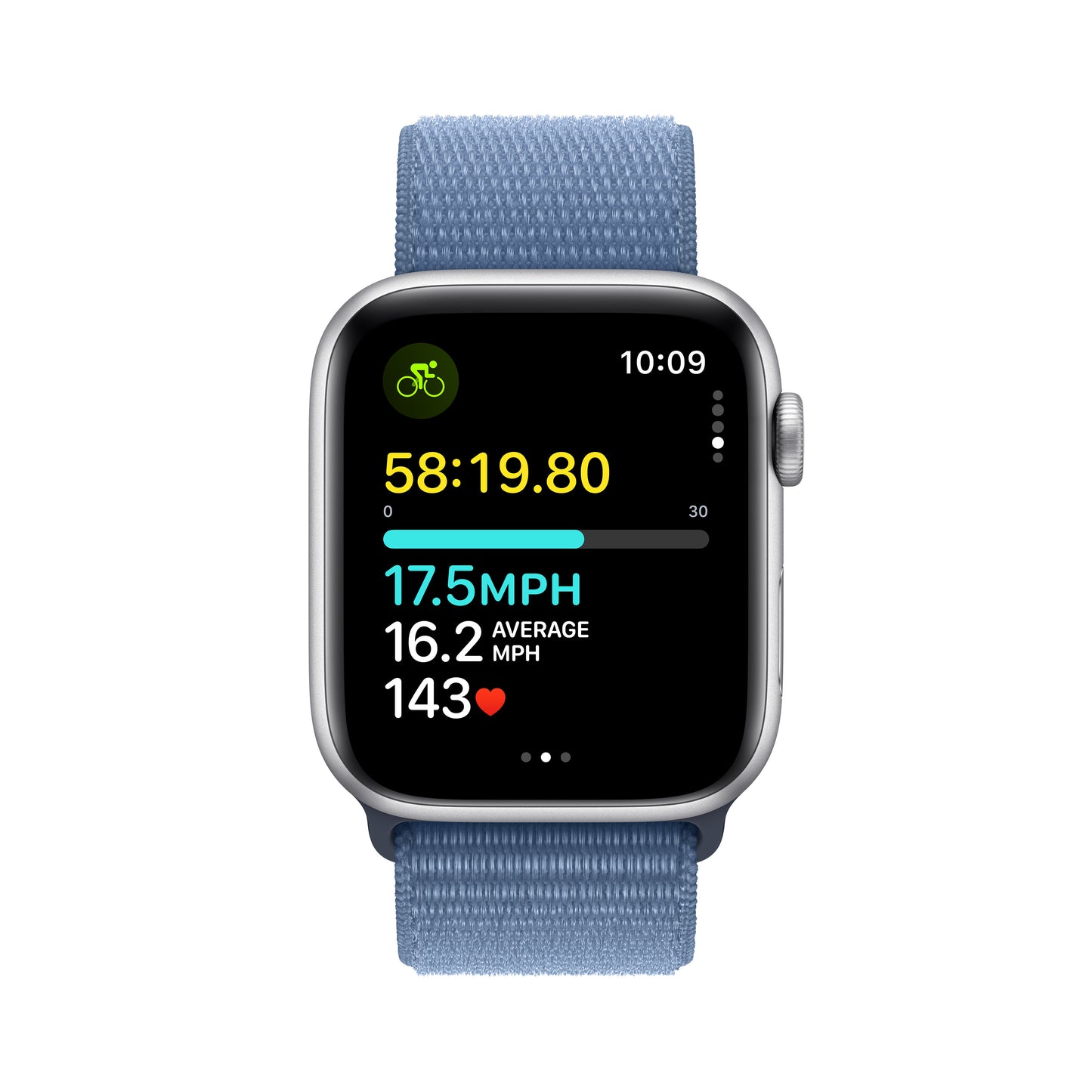 Apple Watch SE Cell 44mm Silver med Winter Blue Sport Loop
