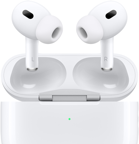 Visning av forsiden av AirPods Pro vist utenfor etuiet