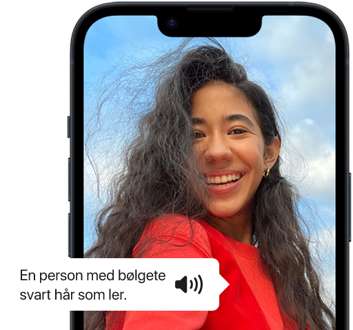 VoiceOver beskriver et bilde av en person på iPhone.
