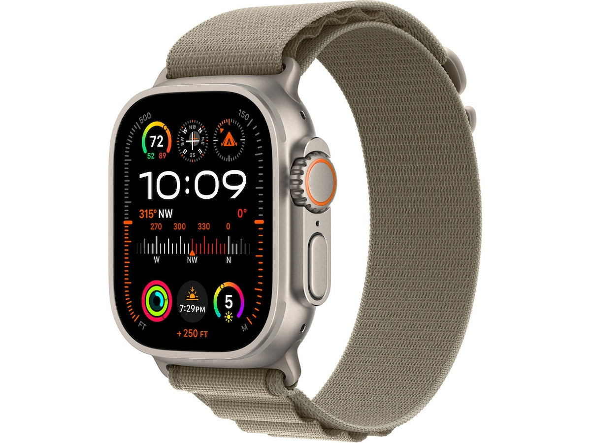 Apple Watch Ultra 2 GPS + Cellular 49mm Natural Titanium Case with Olive Alpine Loop - Medium