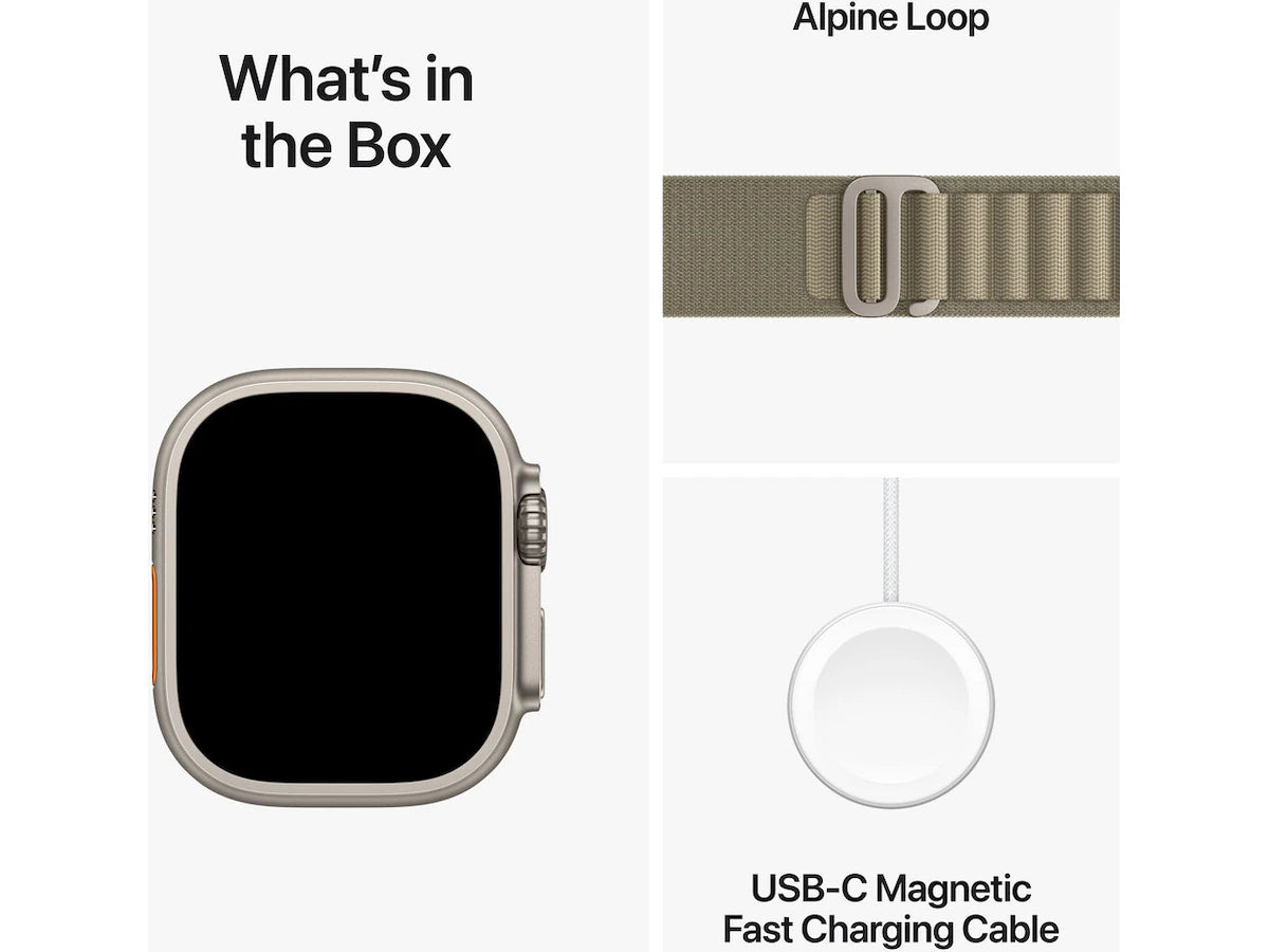 Apple Watch Ultra 2 GPS + Cellular 49mm Natural Titanium Case with Olive Alpine Loop - Medium