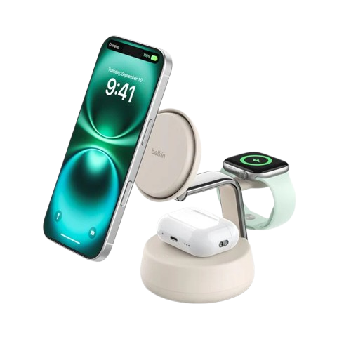 Belkin UltraCharge Pro 3-i-1 Qi2 Ladestativ - Sand