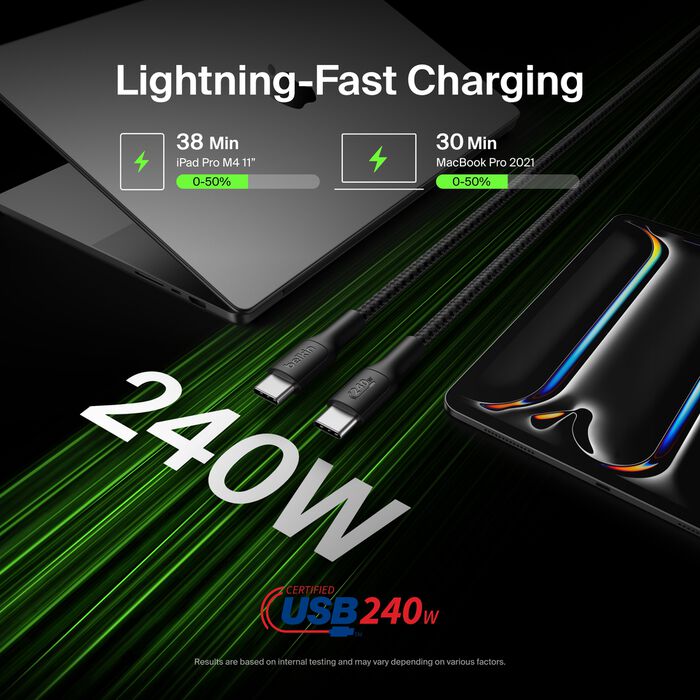 Belkin USB-C til USB-C 240W Flettet PCR Ladekabel 1m - Svart