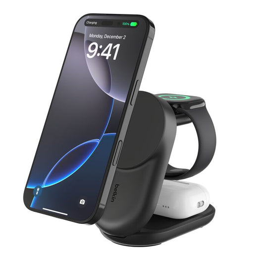 Belkin 25W UltraCharge Qi2 3-i-1 Trådløs lader - Svart