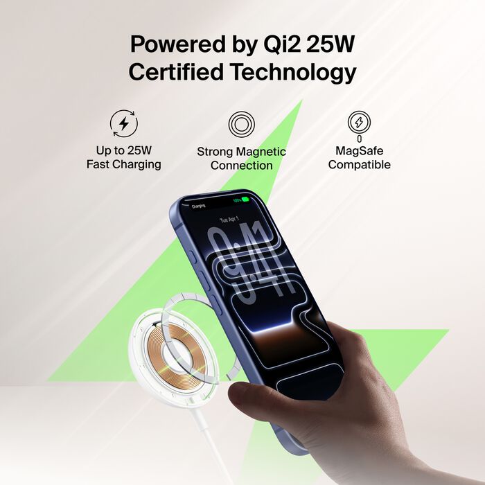 Belkin 25W UltraCharge Qi2 Pad Trådløs ladeplate - Hvit