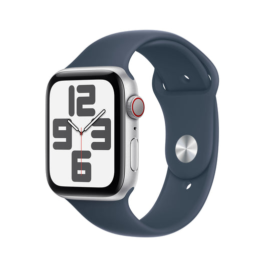 Apple Watch SE Cell 44mm Silver med Storm Blue Sport Band - S/M