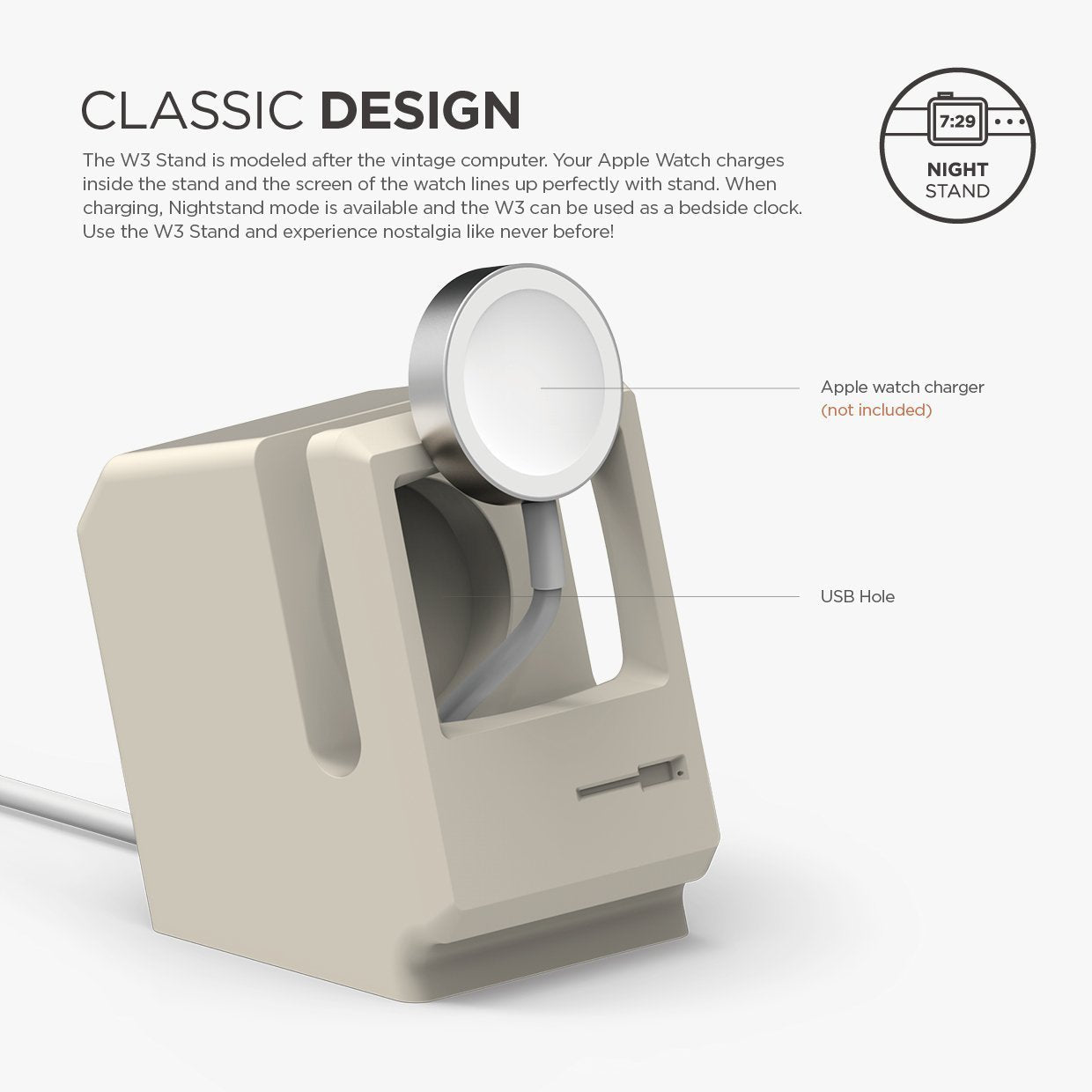 Elago W3 docking til Apple Watch - Hvit