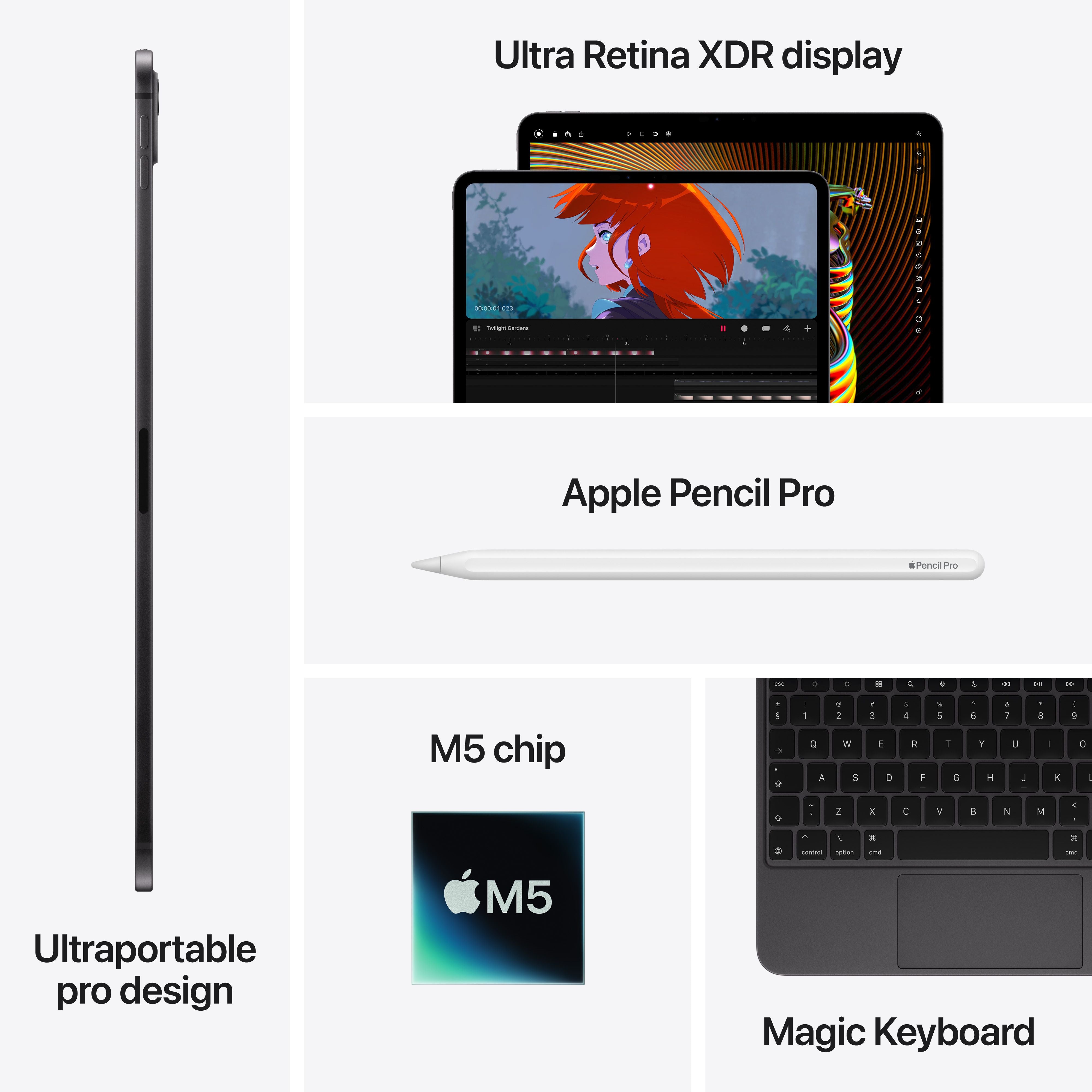 iPad Pro M5 + Apple Pencil proセット iPad Pro 13-tommer Wi-Fi 256GB Standard Glass - Stellarsvart (M5