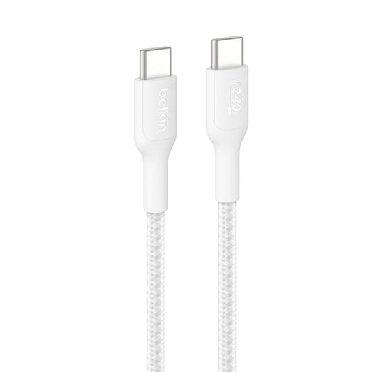 Belkin USB-C til USB-C 240W Flettet PCR Ladekabel 3m - Hvit