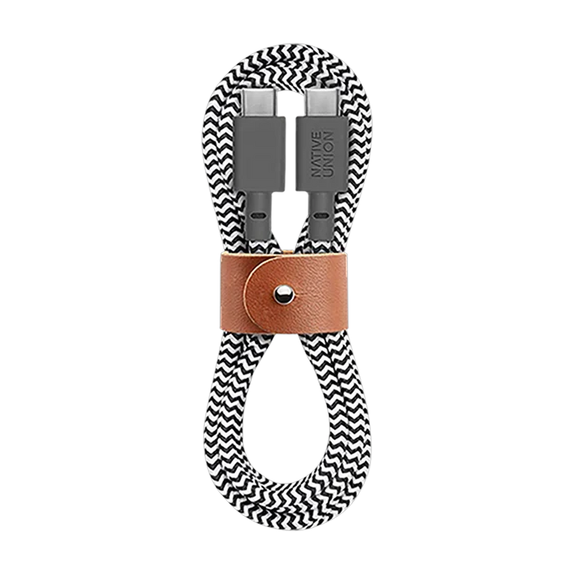 Native Union Belt USB-C til USB-C ladekabel 1,2 m i zebramønster med skinnspenne