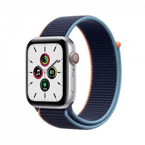 Apple Watch SE Cellular 44 mm - Sølv med marineblå Sport Loop