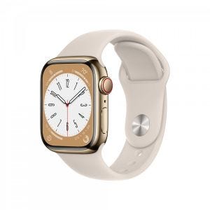 Apple Watch Series 8 Cellular 41 mm - Rustfritt stål i Gull med Stjerneskinn Sport Band